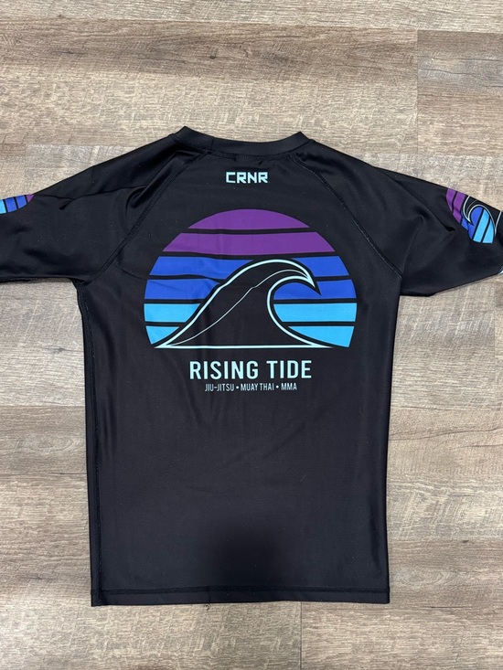 Rising Tide Black Rash Guard with Teal, Purple and Blue Accents - Picture 2 of 2